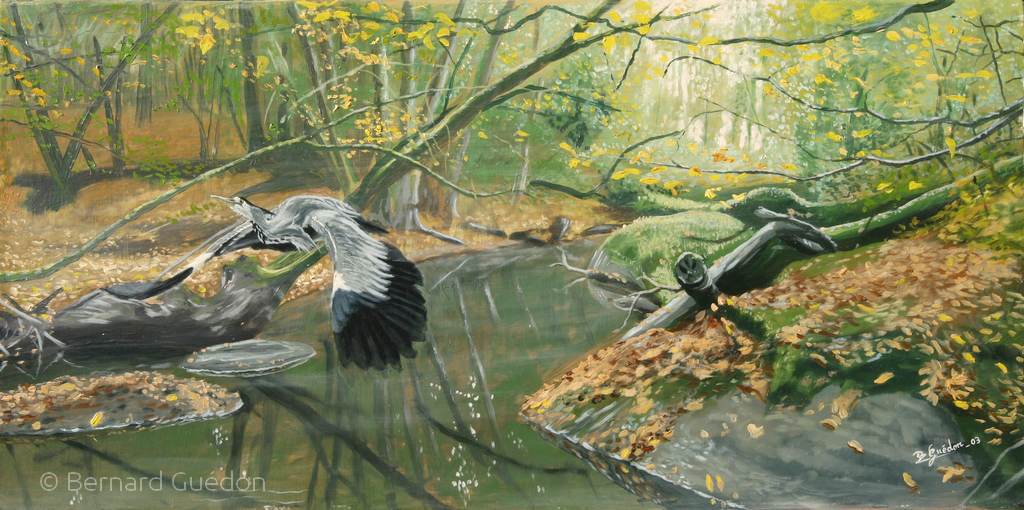 Vol sur la Vonne . Huile sur panneau Bernard Guédon