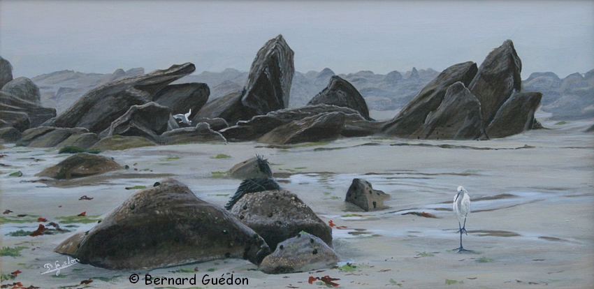 Peinture marine.Baie d'Audierne, maree basse