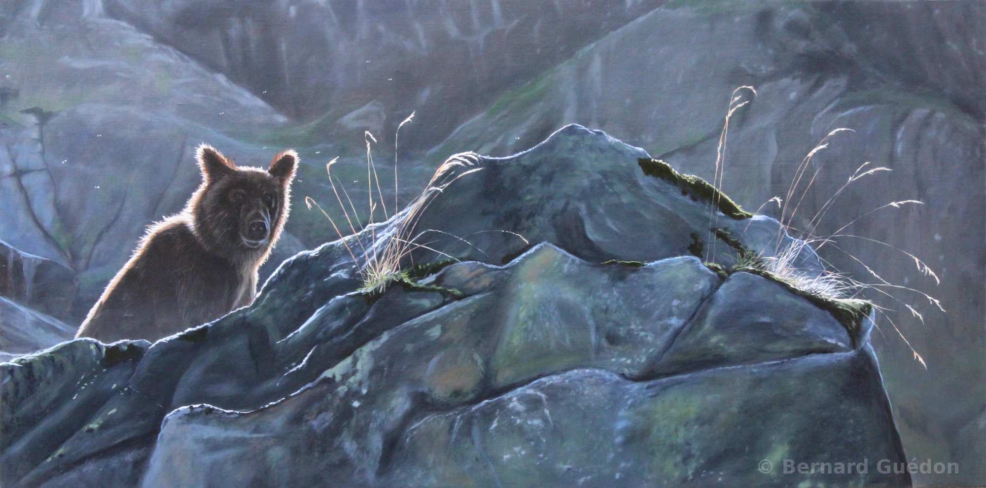 Peinture Le regard de l'ours,Bernard Guedon